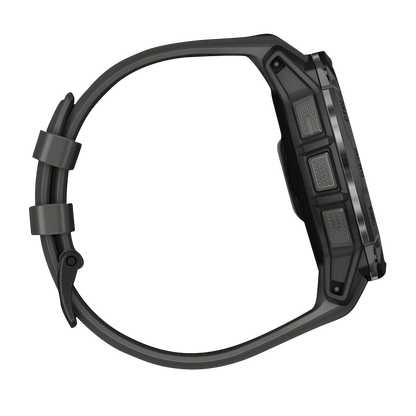 Garmin Instinct 3 AMOLED, (50mm) Black with Charcoal Band (010-03020-00) showcased in a sleek side view.