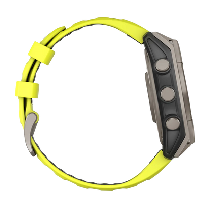 Garmin Fenix 8, 51 mm Solar Sapphire, Titanium with Amp Yellow/Graphite Silicone Band (010-02907-20)