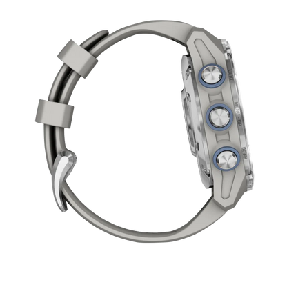 Garmin Descent Mk3, 43 mm en acier inoxydable avec bracelet en silicone gris brouillard (010-02753-03)