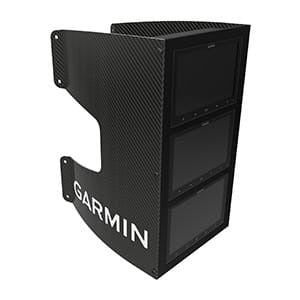 Garmin carbon fiber mast bracket, black textured finish with Garmin logo, 3-unit marine fish finder mounts