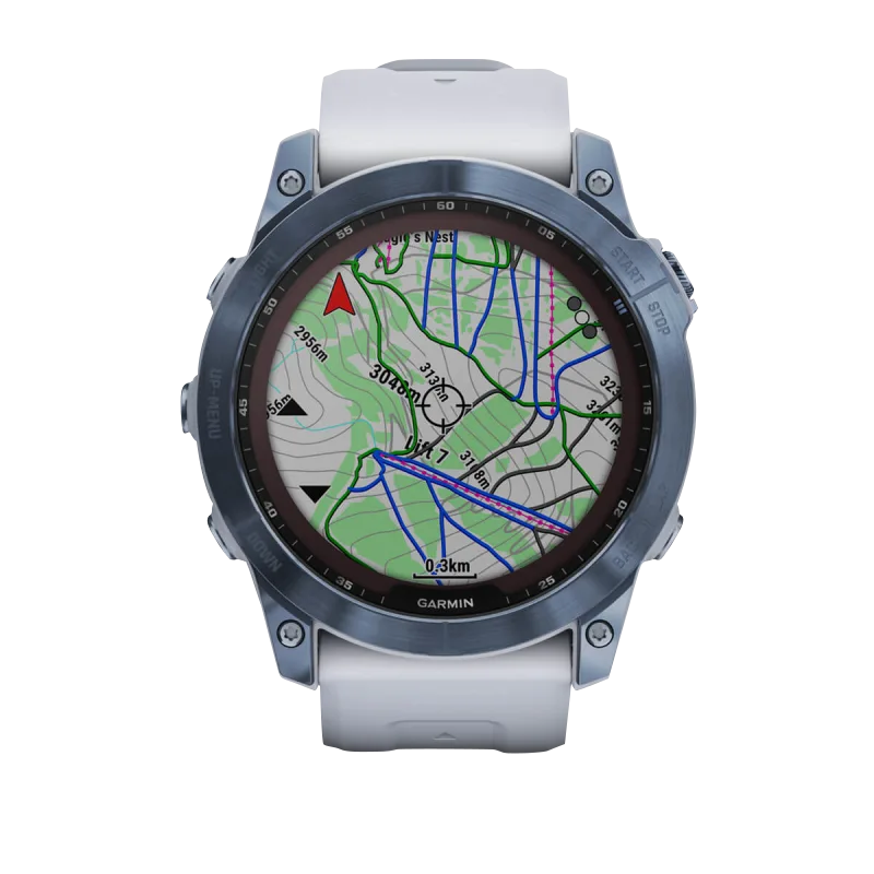 Garmin Fēnix 7X, édition solaire Sapphire, titane bleu minéral avec bracelet Whitestone (reconditionné certifié Garmin)