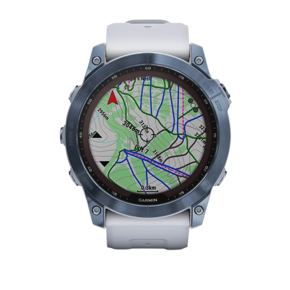 Garmin Fēnix 7X, édition solaire Sapphire, titane bleu minéral avec bracelet Whitestone (reconditionné certifié Garmin)