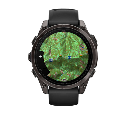 Garmin Fenix 8, 51 mm AMOLED Sapphire, Carbon Gray DLC Titanium with Black/Pebble Gray Silicone Band (010-02905-20)