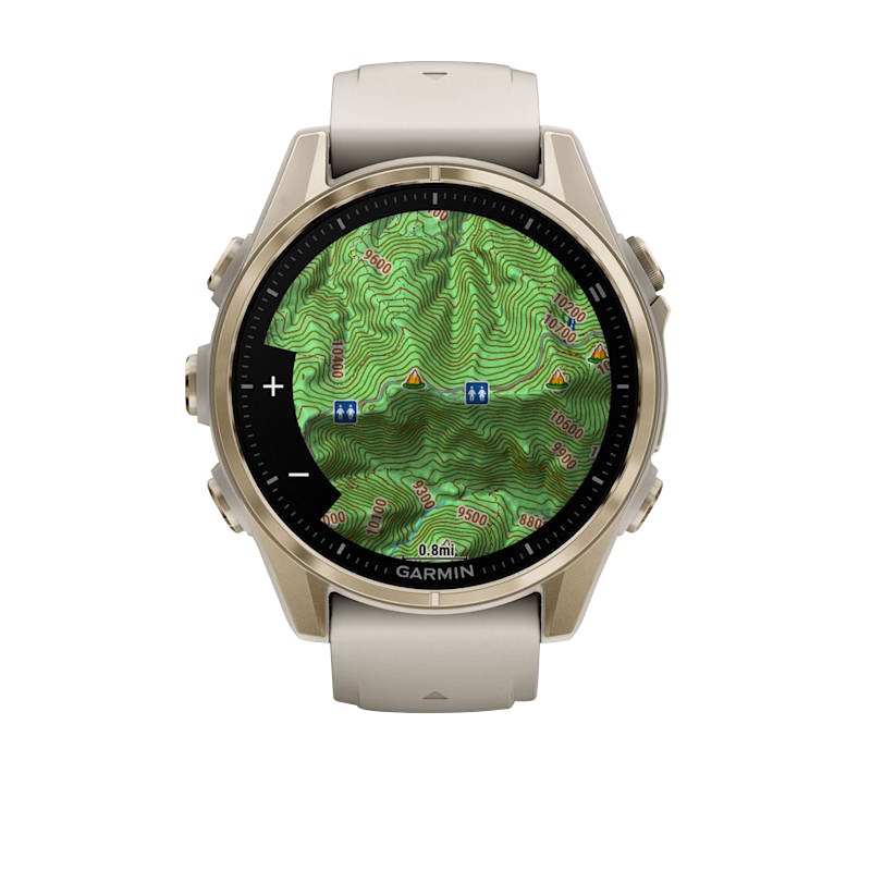 Garmin Fenix 8, 43 mm AMOLED Sapphire, Soft Gold with Fog Gray/Dark Sandstone Silicone Band (010-02903-10)