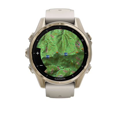 Garmin Fenix 8, 43 mm AMOLED Sapphire, Soft Gold with Fog Gray/Dark Sandstone Silicone Band (010-02903-10)