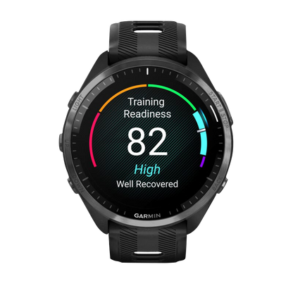 Garmin Forerunner 965, Carbon Gray DLC Titanium Bezel with Black Case and Black/Powder Gray Silicone Band (010-02809-00)