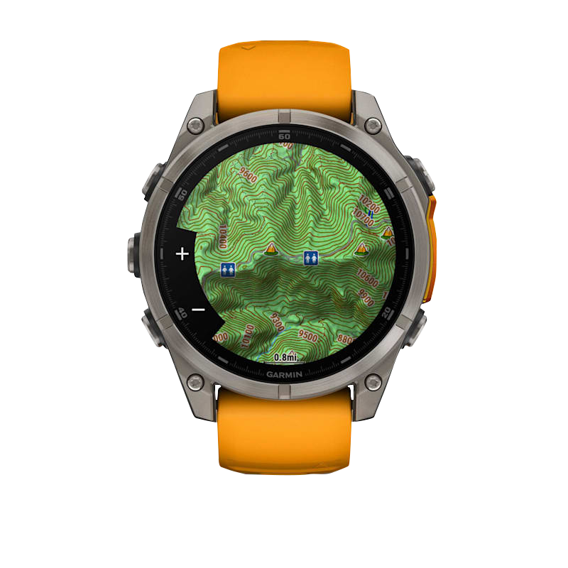 Garmin Fenix 8, 51 mm AMOLED Sapphire, Titanium with Spark Orange/Graphite Silicone Band (010-02905-10)