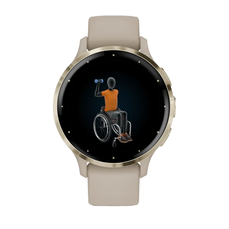 Garmin Venu 3S, lunette en acier inoxydable doré souple de 41 mm avec boîtier gris français et bracelet en silicone (010-02785-02)