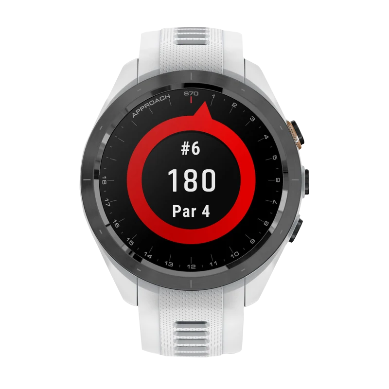 Garmin Approach S70, 42 mm Black/Peach Ceramic Bezel with White Silicone Band (010-02746-00)