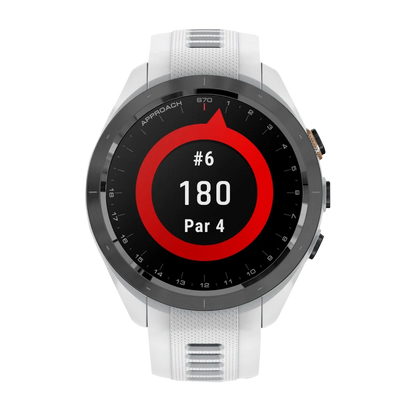 Garmin Approach S70, 42 mm Black/Peach Ceramic Bezel with White Silicone Band (010-02746-00)