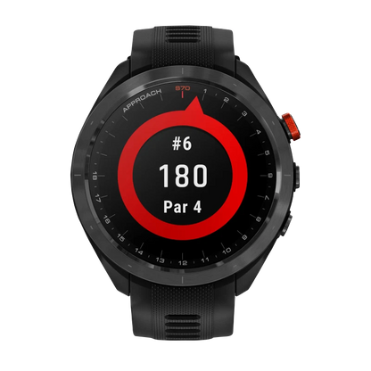 Garmin Approach S70, 47 mm Black/Red Ceramic Bezel with Black Silicone Band (010-02746-02)