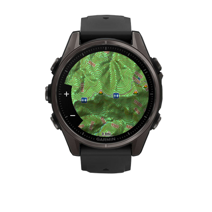 Garmin Fenix 8, AMOLED 43mm, Sapphire Carbon Gray DLC Titanium with Black/Pebble Gray Silicone Band (010-02903-20)