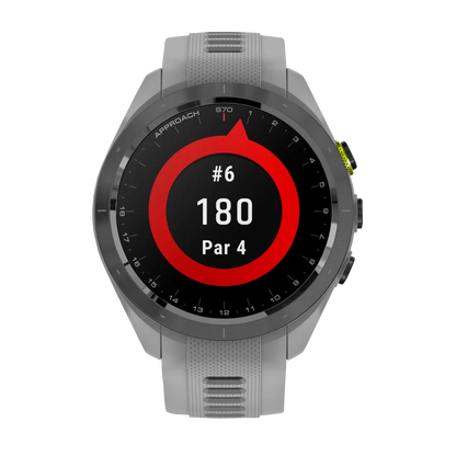 Garmin Approach S70, 42 mm Black/Amp Yellow Ceramic Bezel with Powder Gray Silicone Band (010-02746-01)