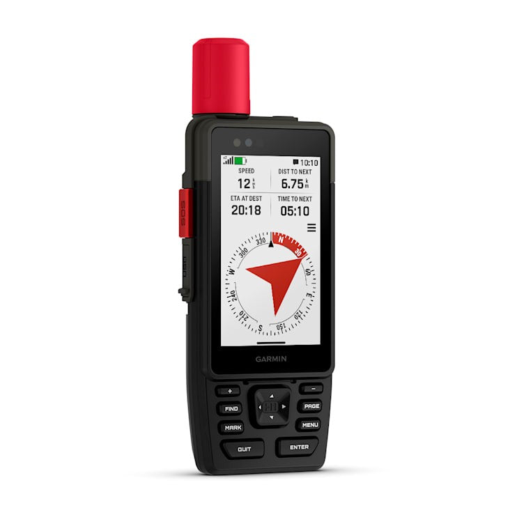 Garmin GPSMAP H1i Plus Premium handheld GPS device with red top, black rugged body, compass screen