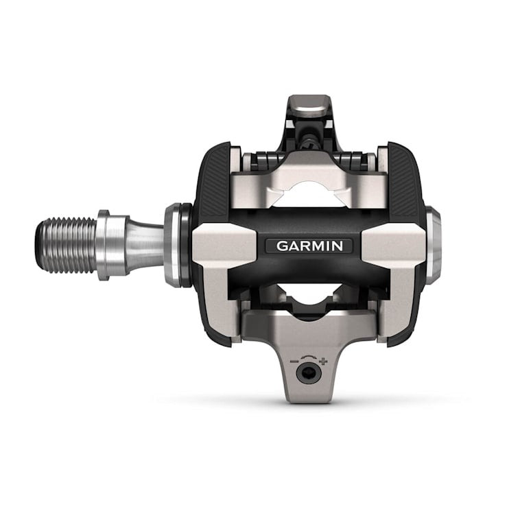 Garmin Rally XC100 single-sensing power meter pedal, black and metallic silver with Garmin logo.