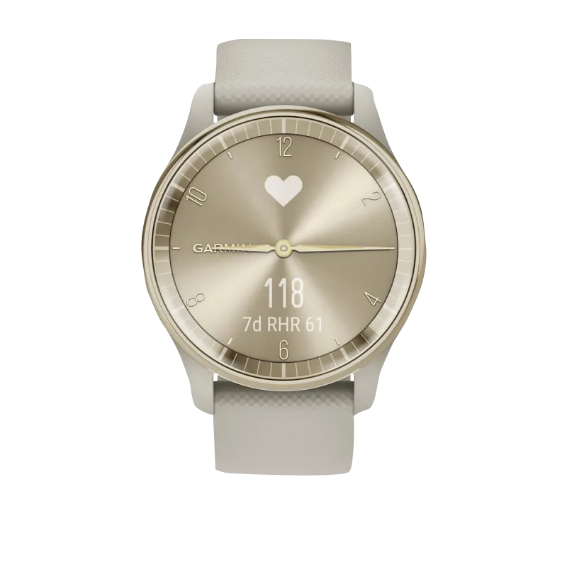 Garmin Vívomove Trend Cream Gold Stainless Steel Bezel with French Gray Case and Silicone Band (Garmin Certified Refurbished)