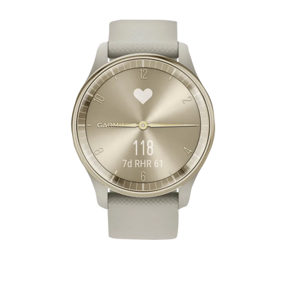 Garmin Vívomove Trend Cream Gold Stainless Steel Bezel with French Gray Case and Silicone Band (Garmin Certified Refurbished)