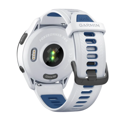 Garmin Forerunner 265, 46 mm Black Bezel with Whitestone Case and Whitestone/Tidal Blue Silicone Band (010-02810-01) by Garmin