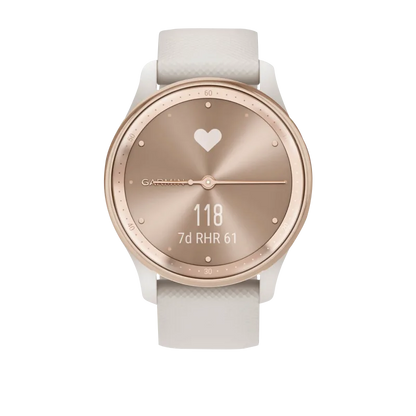 Garmin Vívomove Trend Peach Gold Stainless Steel Bezel with Ivory Case and Silicone Band (Garmin Certified Refurbished)