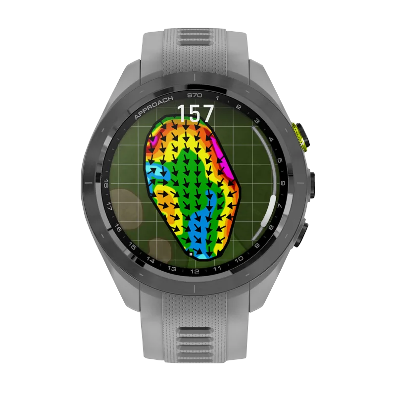Garmin Approach S70, 42 mm Black/Amp Yellow Ceramic Bezel with Powder Gray Silicone Band (010-02746-01)