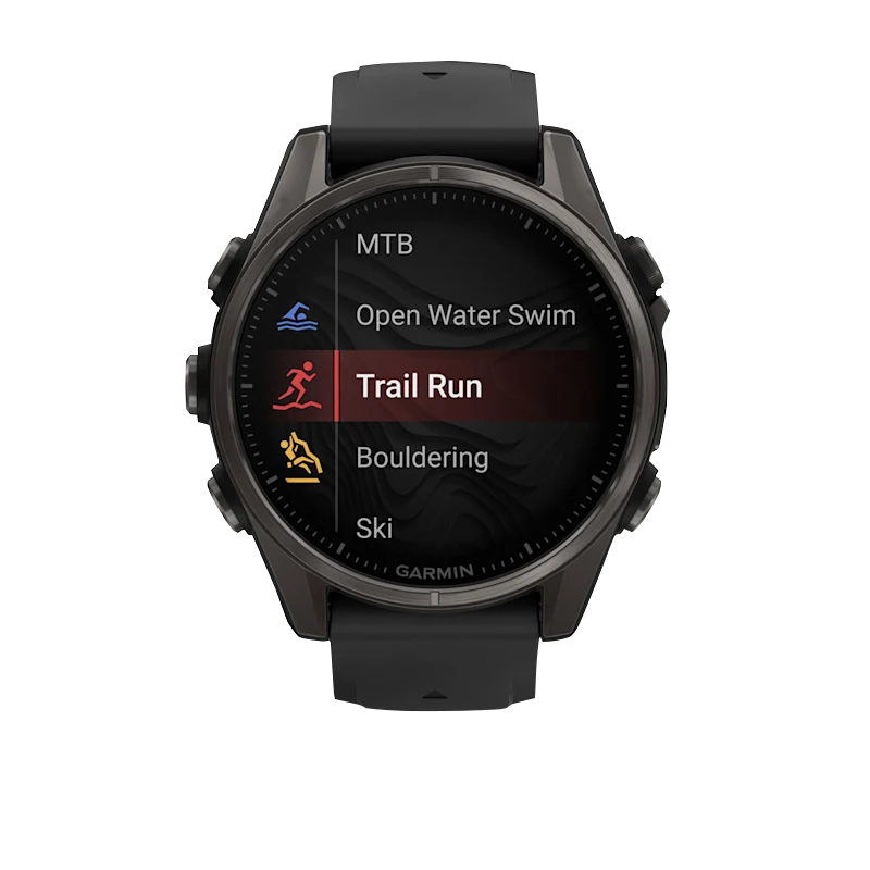 Garmin Fenix 8, AMOLED 43mm, Sapphire Carbon Gray DLC Titanium with Black/Pebble Gray Silicone Band (010-02903-20)