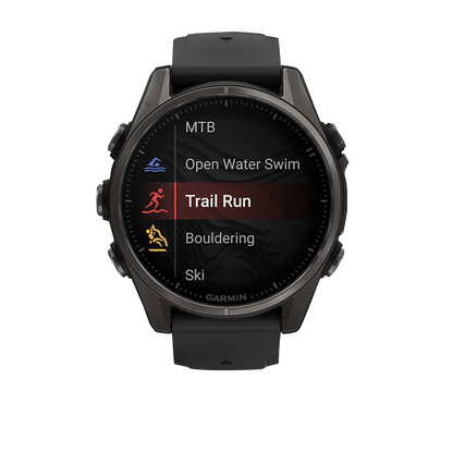 Garmin Fenix 8, AMOLED 43mm, Sapphire Carbon Gray DLC Titanium with Black/Pebble Gray Silicone Band (010-02903-20)