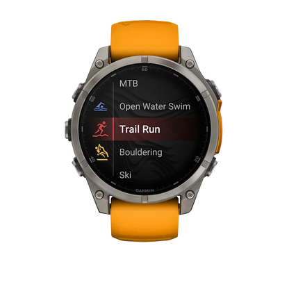 Garmin Fenix 8, 51 mm AMOLED Sapphire, Titanium with Spark Orange/Graphite Silicone Band (010-02905-10)