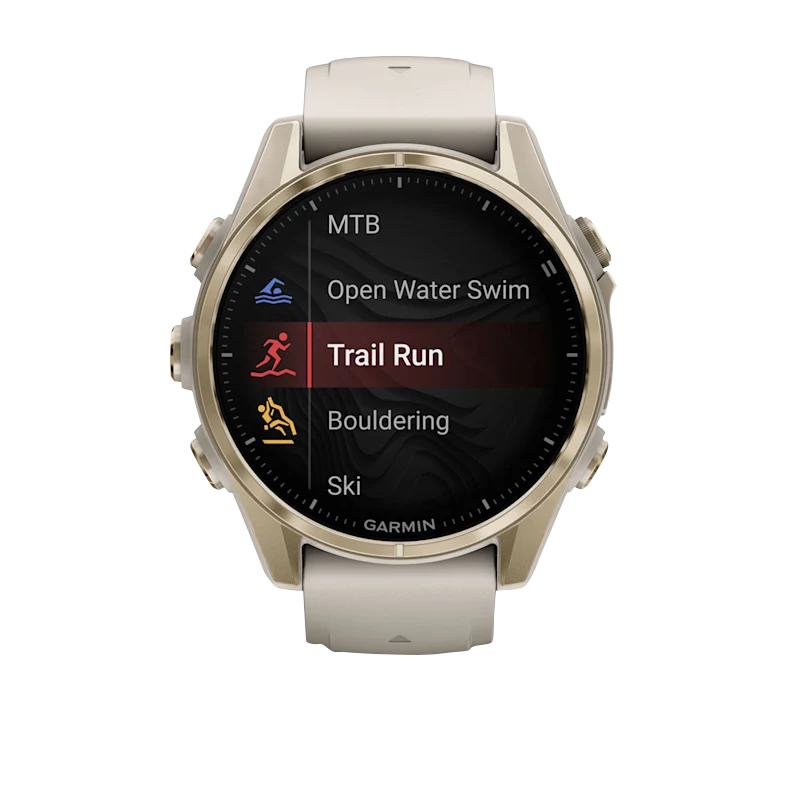 Garmin Fenix 8, 43 mm AMOLED Sapphire, Soft Gold with Fog Gray/Dark Sandstone Silicone Band (010-02903-10)