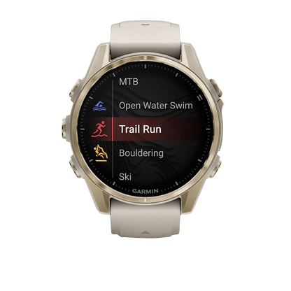 Garmin Fenix 8, 43 mm AMOLED Sapphire, Soft Gold with Fog Gray/Dark Sandstone Silicone Band (010-02903-10)
