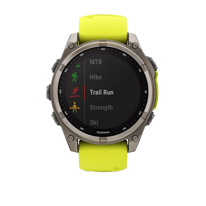 Garmin Fenix 8, 51 mm Solar Sapphire, Titanium with Amp Yellow/Graphite Silicone Band (010-02907-20)