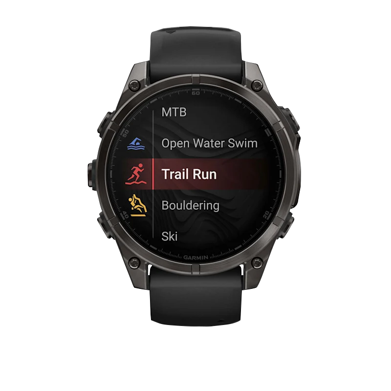 Garmin Fenix 8, 51 mm AMOLED Sapphire, Carbon Gray DLC Titanium with Black/Pebble Gray Silicone Band (010-02905-20)