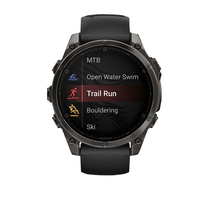 Garmin Fenix 8, 51 mm AMOLED Sapphire, Carbon Gray DLC Titanium with Black/Pebble Gray Silicone Band (010-02905-20)