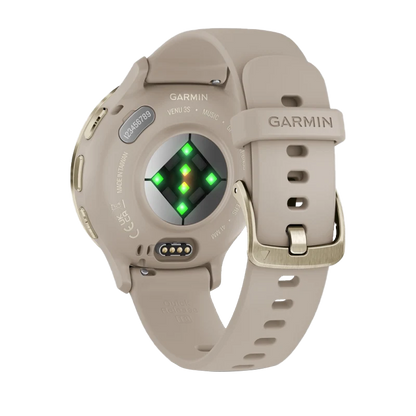 Garmin Venu 3S, lunette en acier inoxydable doré souple de 41 mm avec boîtier gris français et bracelet en silicone (010-02785-02)