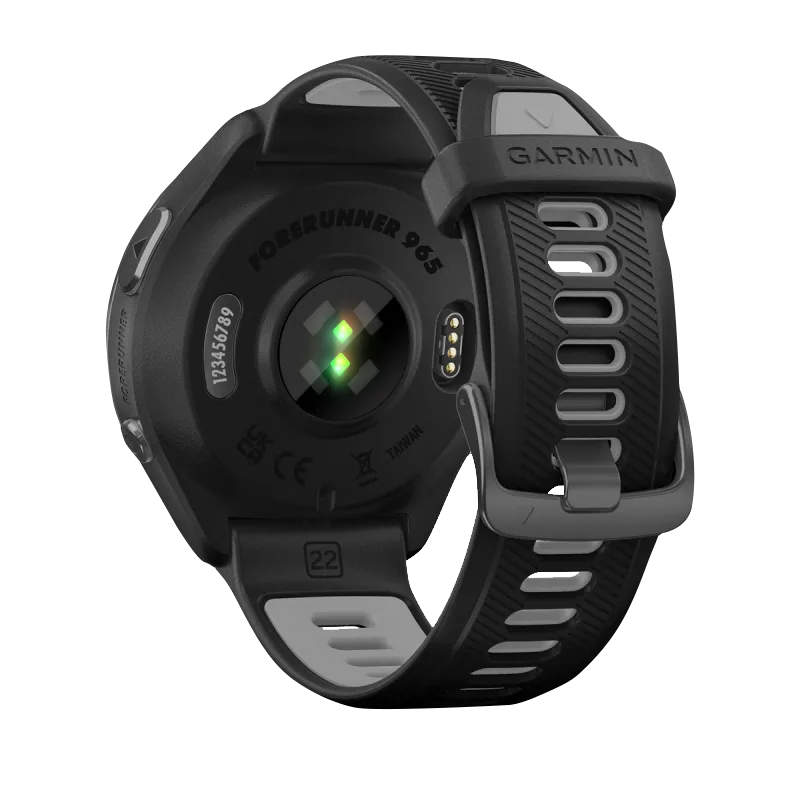 Garmin Forerunner 965, Carbon Gray DLC Titanium Bezel with Black Case and Black/Powder Gray Silicone Band (010-02809-00)