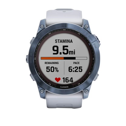 Garmin Fēnix 7X, édition solaire Sapphire, titane bleu minéral avec bracelet Whitestone (reconditionné certifié Garmin)