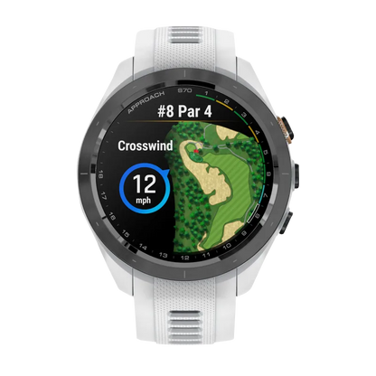 Garmin Approach S70, 42 mm Black/Peach Ceramic Bezel with White Silicone Band (010-02746-00)