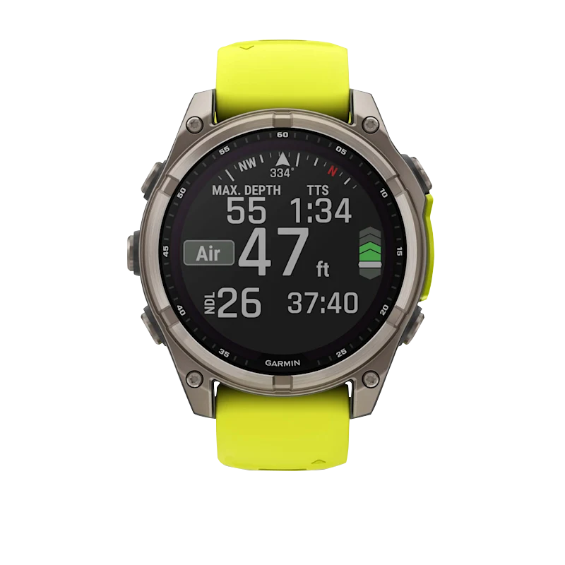 Garmin Fenix 8, 51 mm Solar Sapphire, Titanium with Amp Yellow/Graphite Silicone Band (010-02907-20)