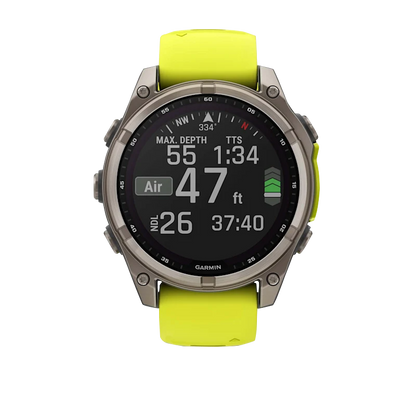 Garmin Fenix 8, 51 mm Solar Sapphire, Titanium with Amp Yellow/Graphite Silicone Band (010-02907-20)