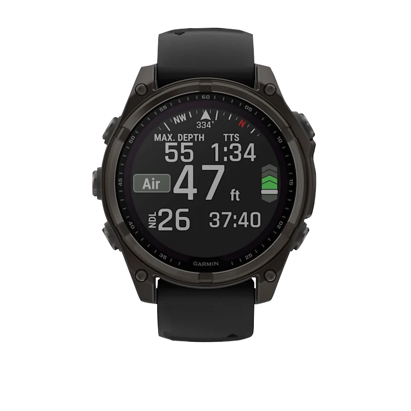 Garmin Fenix 8, 47 mm AMOLED, Solar Sapphire, Carbon Gray DLC Titanium with Black/Pebble Gray Silicone Band (010-02906-10)
