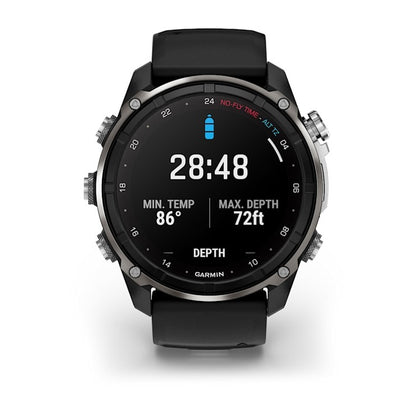 Garmin Descent Mk3i 51 mm smartwatch with silver and black PVD titanium case and black pebble gray silicone band
