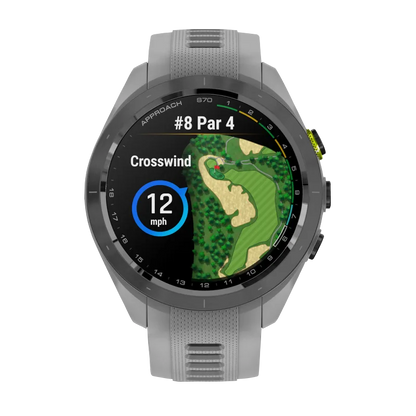 Garmin Approach S70, 42 mm Black/Amp Yellow Ceramic Bezel with Powder Gray Silicone Band (010-02746-01)