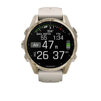 Garmin Fenix 8, 43 mm AMOLED Sapphire, Soft Gold with Fog Gray/Dark Sandstone Silicone Band (010-02903-10)
