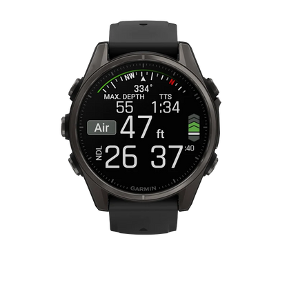 Garmin Fenix 8, AMOLED 43mm, Sapphire Carbon Gray DLC Titanium with Black/Pebble Gray Silicone Band (010-02903-20)
