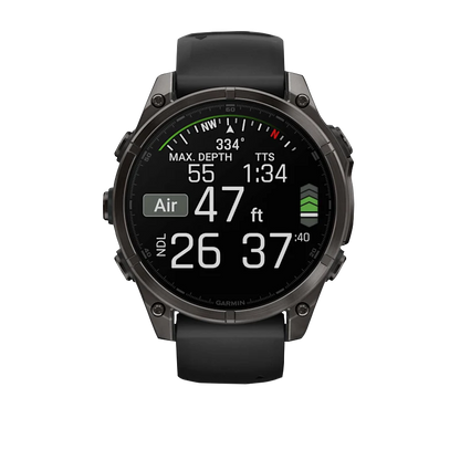 Garmin Fenix 8, 51 mm AMOLED Sapphire, Carbon Gray DLC Titanium with Black/Pebble Gray Silicone Band (010-02905-20)
