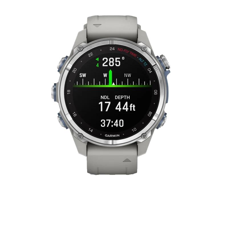 Garmin Descent Mk3, 43 mm en acier inoxydable avec bracelet en silicone gris brouillard (010-02753-03)