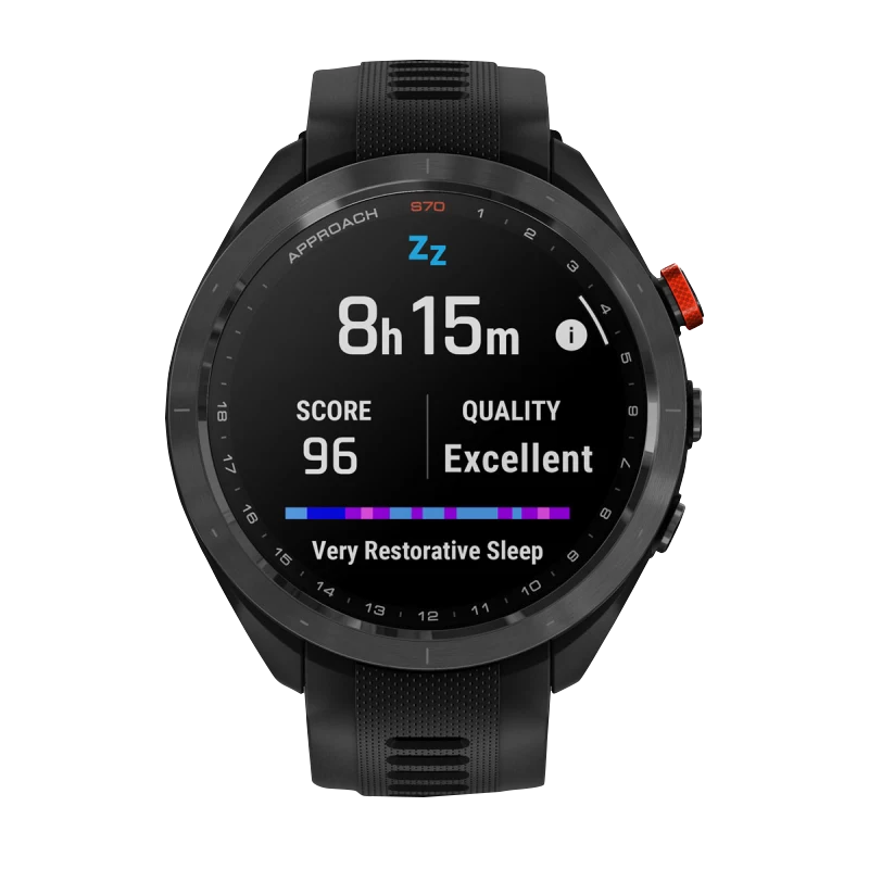 Garmin Approach S70, 47 mm Black/Red Ceramic Bezel with Black Silicone Band (010-02746-02)