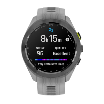 Garmin Approach S70, 42 mm Black/Amp Yellow Ceramic Bezel with Powder Gray Silicone Band (010-02746-01)