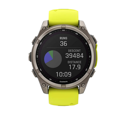 Garmin Fenix 8, 51 mm Solar Sapphire, Titanium with Amp Yellow/Graphite Silicone Band (010-02907-20)