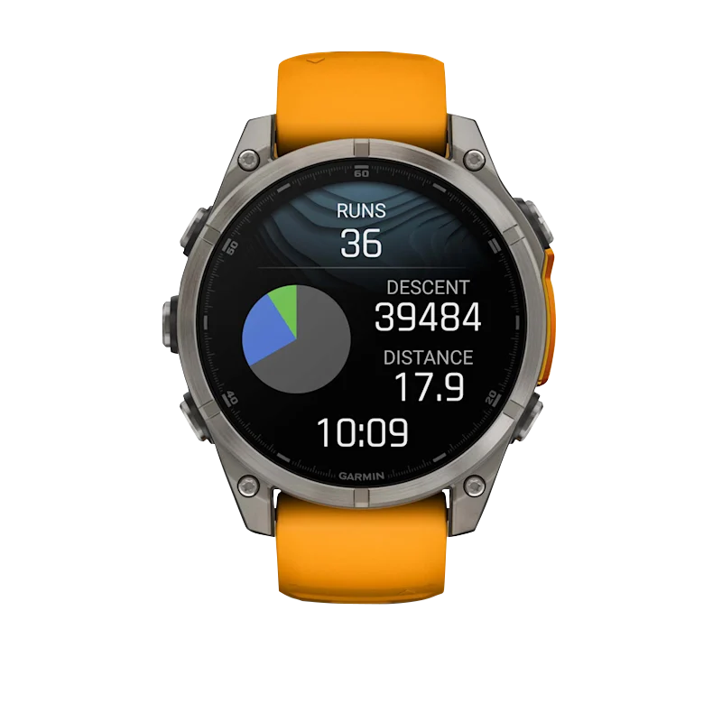 Garmin Fenix 8, 51 mm AMOLED Sapphire, Titanium with Spark Orange/Graphite Silicone Band (010-02905-10)