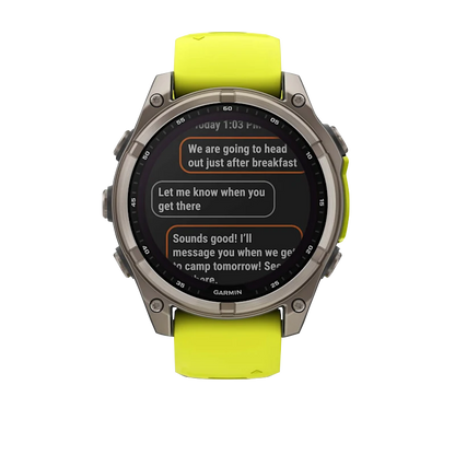 Garmin Fenix 8, 51 mm Solar Sapphire, Titanium with Amp Yellow/Graphite Silicone Band (010-02907-20)